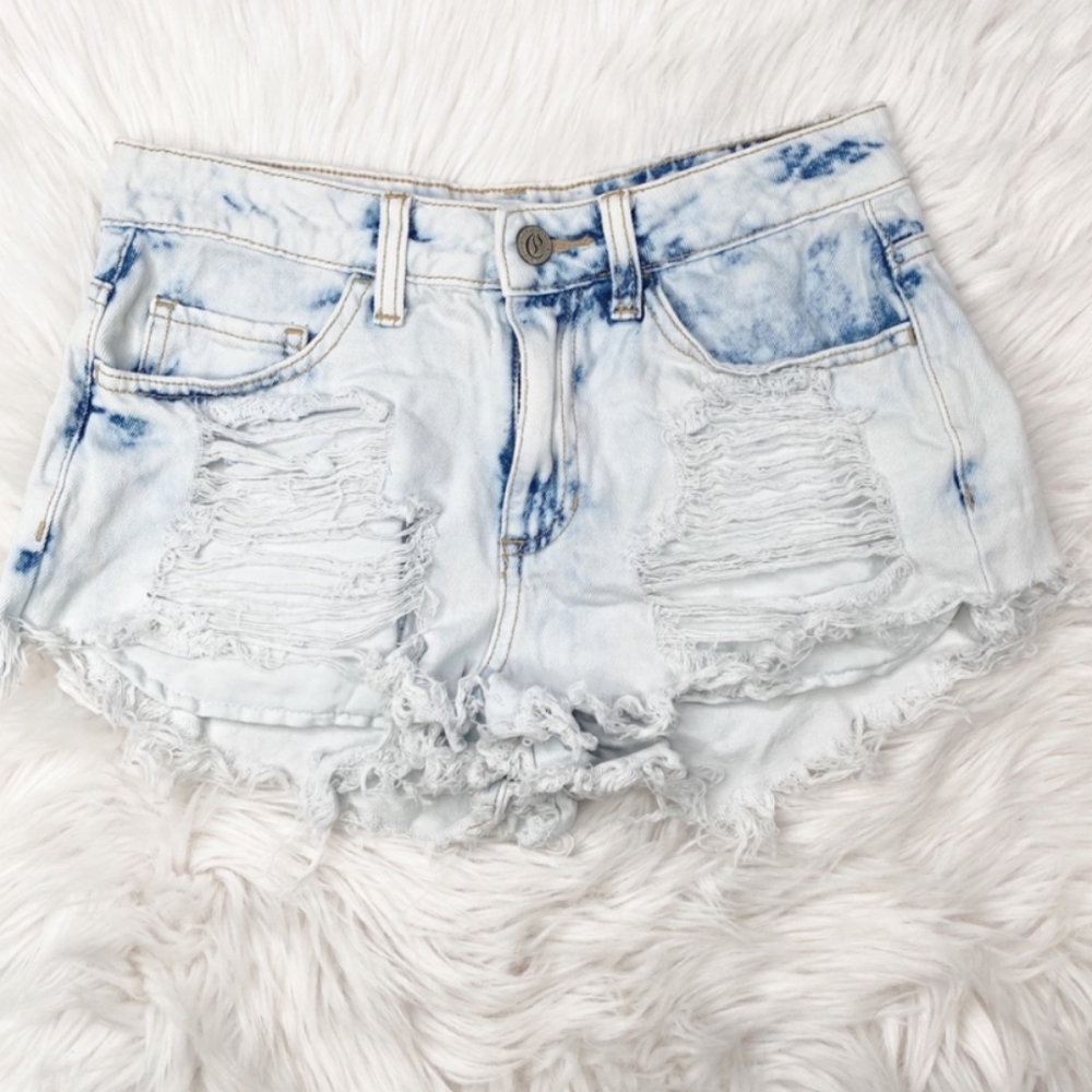 Cello Acid Wash Distressed Cutoff Jean Shorts